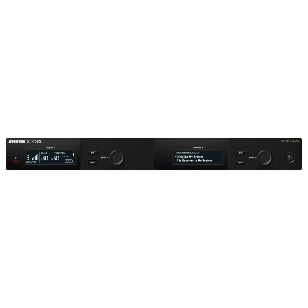 Shure SLXD24D/N8CB Dual Channel Wireless Microphone System - Includes Two SLXD2 Handheld Transmitters with Nexadyne 8/S Vocal Mic Capsules, SLXD4D Rack Mount Receiver | H55 Band (SLXD24D/N8SB-H55)