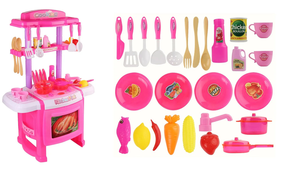 Little Chef's Pretend Kitchen Cooking Play Set with Food, Cups, Utensils, Pots and Pans