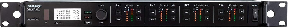 Shure ULXD4D Quad Channel Receiver - for use with ULX-D Digital Wireless Microphone Systems, Transmitters Sold Separately | J50A Band (ULXD4Q=-J50A)