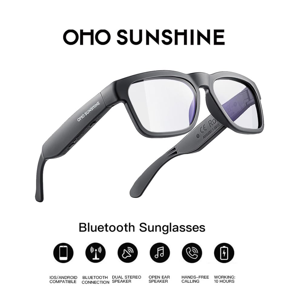 OHO AI Smart Glasses, UV400 Z87+ Audio Open Ear Bluetooth Sunglasses