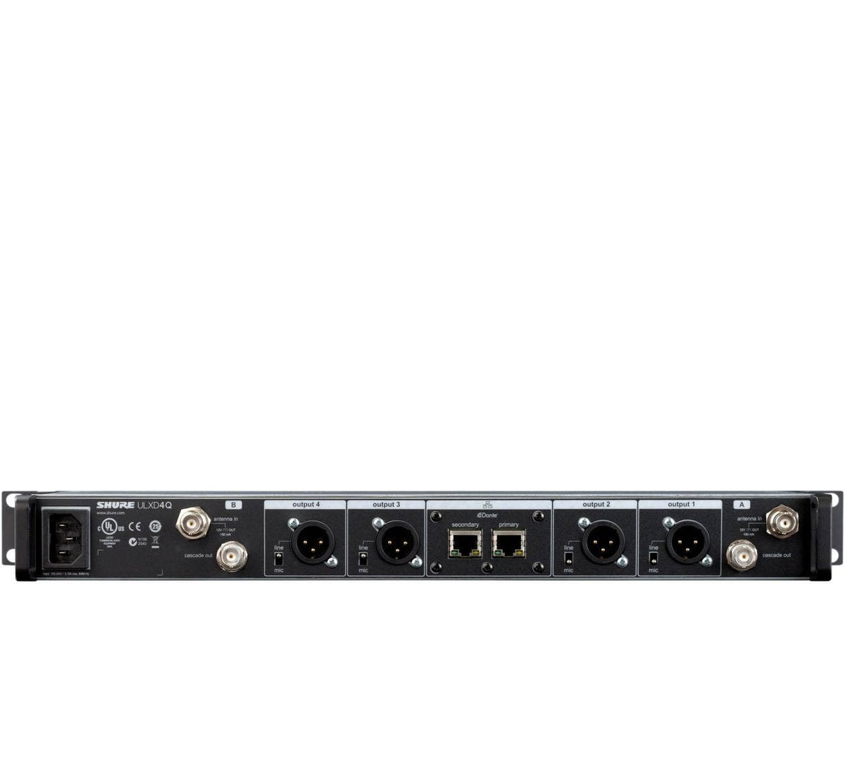 Shure ULXD4D Quad Channel Receiver - for use with ULX-D Digital Wireless Microphone Systems, Transmitters Sold Separately | J50A Band (ULXD4Q=-J50A)