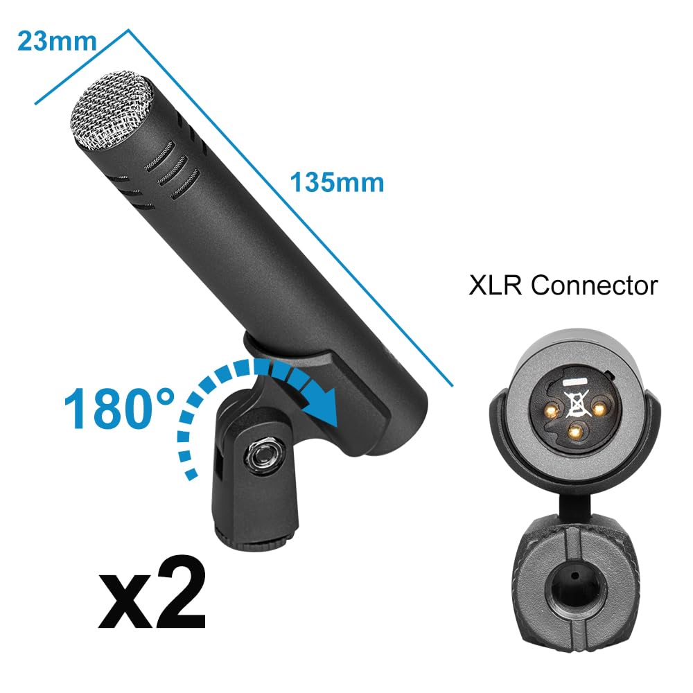Depusheng 7-Piece Drum Microphone Set with 5 Dynamic Percussion Microphones and 2 Condenser Percussion Microphones Ideal for Instrument Recording and Music Production