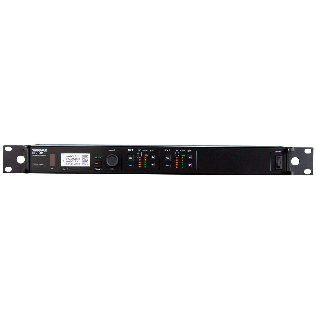 Shure ULXD4D Quad Channel Receiver - for use with ULX-D Digital Wireless Microphone Systems, Transmitters Sold Separately | J50A Band (ULXD4Q=-J50A)