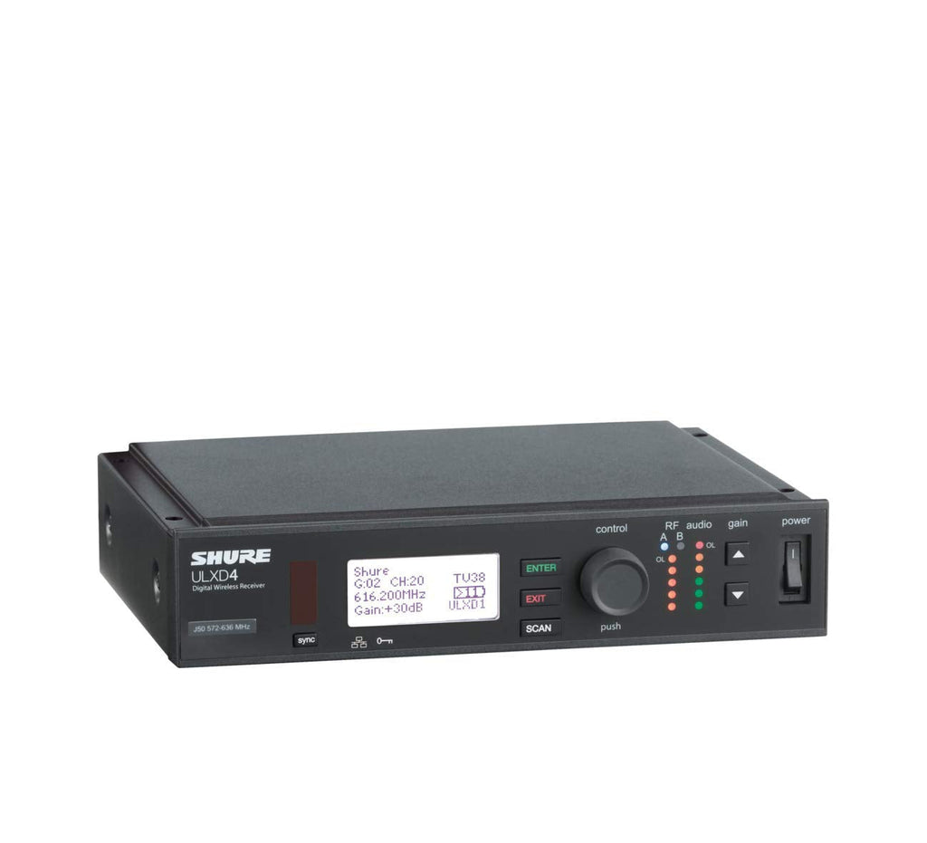 Shure ULXD4D Quad Channel Receiver - for use with ULX-D Digital Wireless Microphone Systems, Transmitters Sold Separately | J50A Band (ULXD4Q=-J50A)