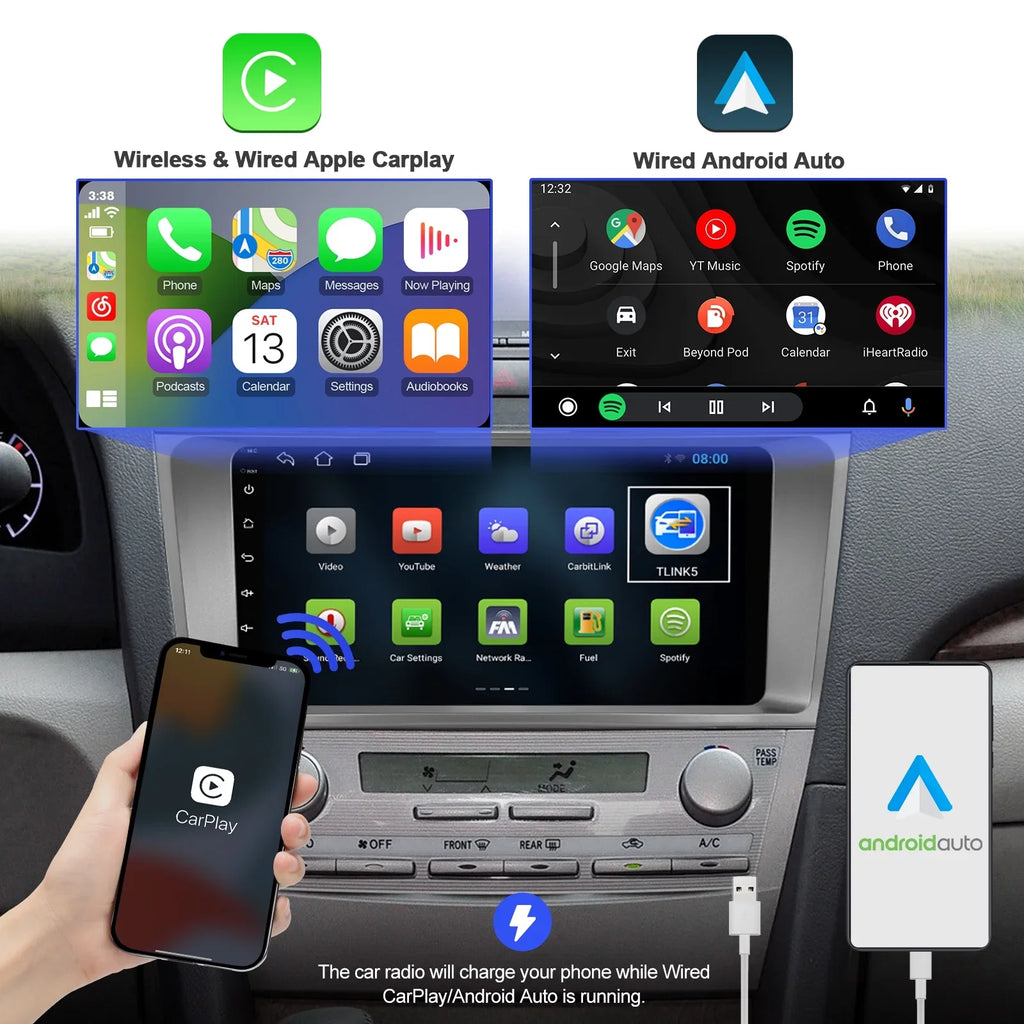 2+32G Android 10 Double Din Car Stereo Toyota Carmy 2006-2011 with 9 Inch Touchscreen Radio Built-in Wireless Carplay/Android Auto/GPS/Bluetooth/FM/AUX-in/Steering Wheel Control/Backup Camera