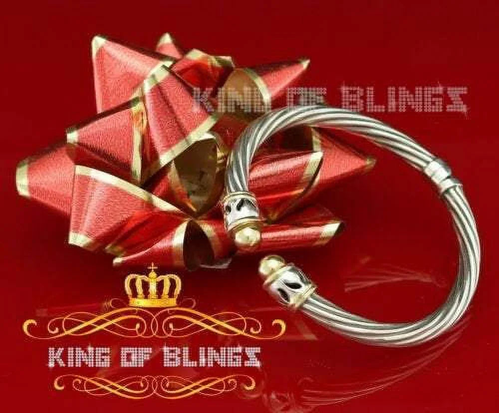 King Of Bling's Fashion Round Silver Cubic Zirconia Stones Bangle Men/Womens 7 Inch