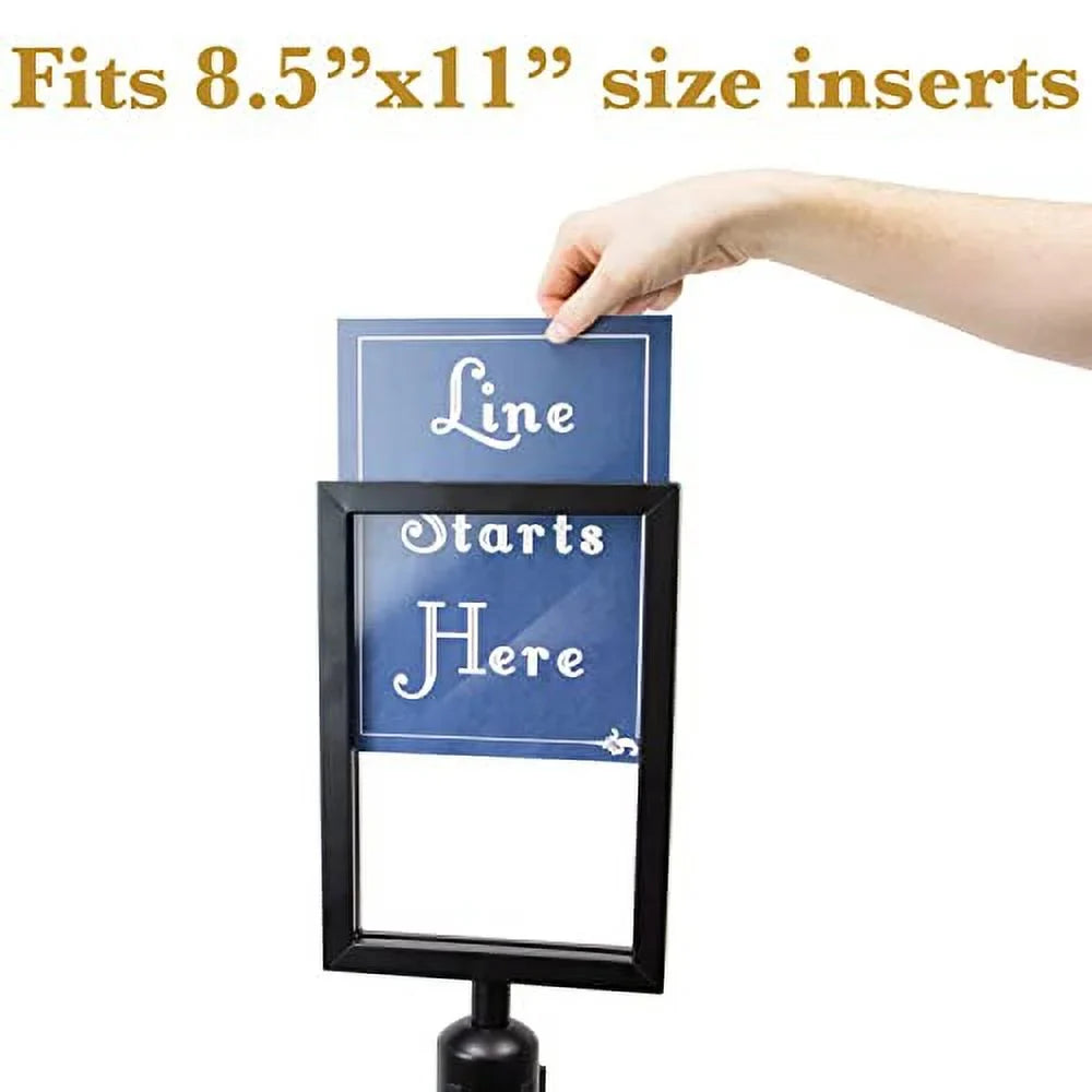 8.5" x 11" Stanchion Sign Holder - Double-Sided Black Metal Portrait Frame 2" Diameter Retractable Belt Stanchions by Pudgy Pedro's Party Supplies