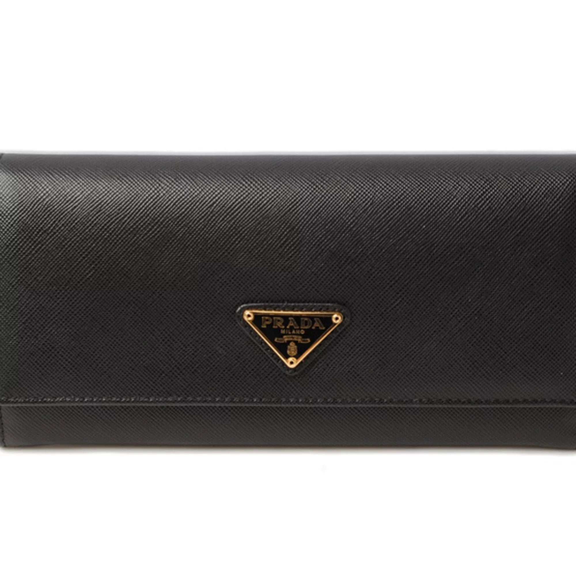 Pre-Owned Prada Wallet PRADA Long wallet 1M1132 Pass Case with Saffiano Triangle NERO Black Outlet (Like New)