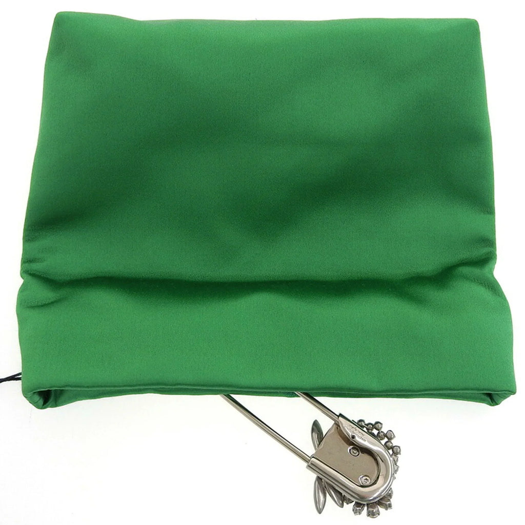 Pre-Owned Burberry BURBERRY pin clutch bag viscose silk rhinestone bijou green (Like New)