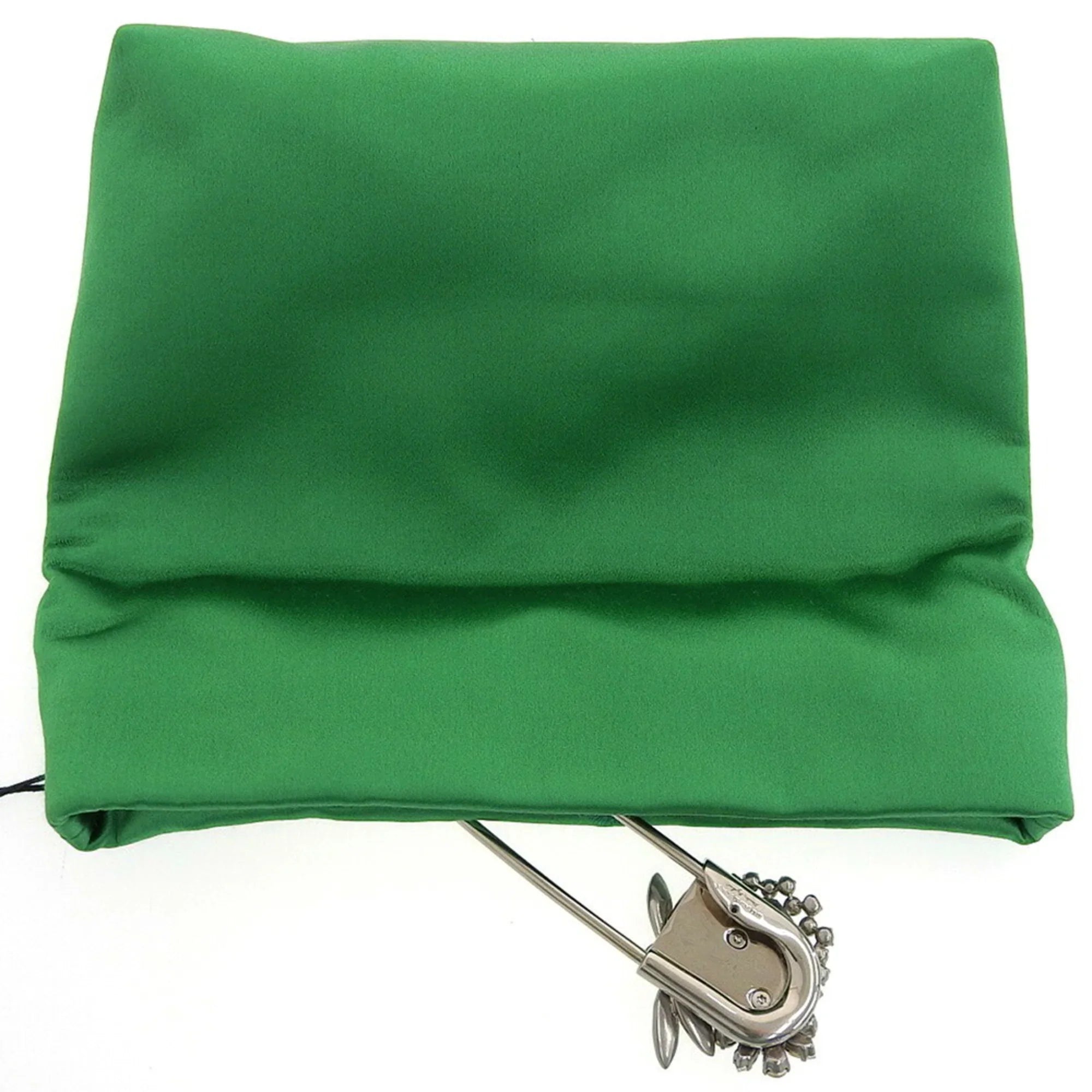 Pre-Owned Burberry BURBERRY pin clutch bag viscose silk rhinestone bijou green (Like New)