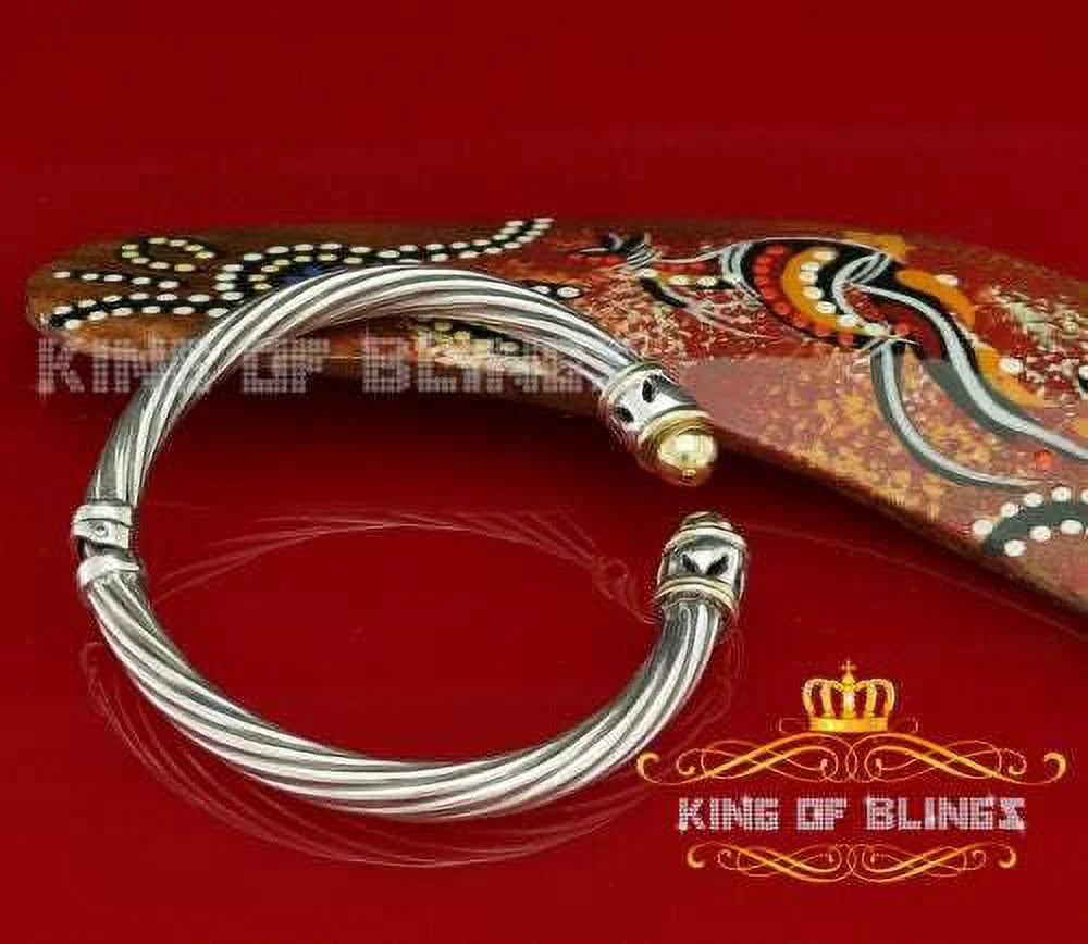 King Of Bling's Fashion Round Silver Cubic Zirconia Stones Bangle Men/Womens 7 Inch