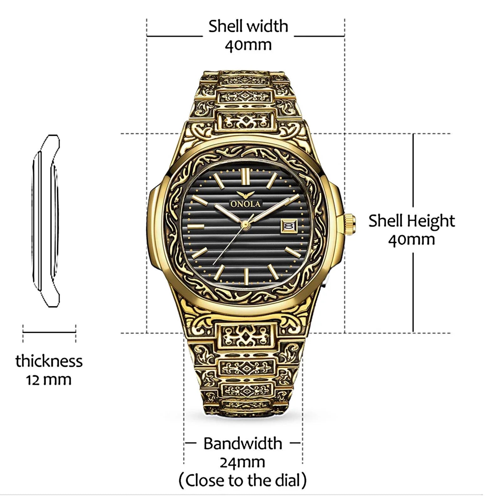 Men's Watch Relojes De Hombre Retro Gold Quartz Stainless Steel Waterproof Wrist