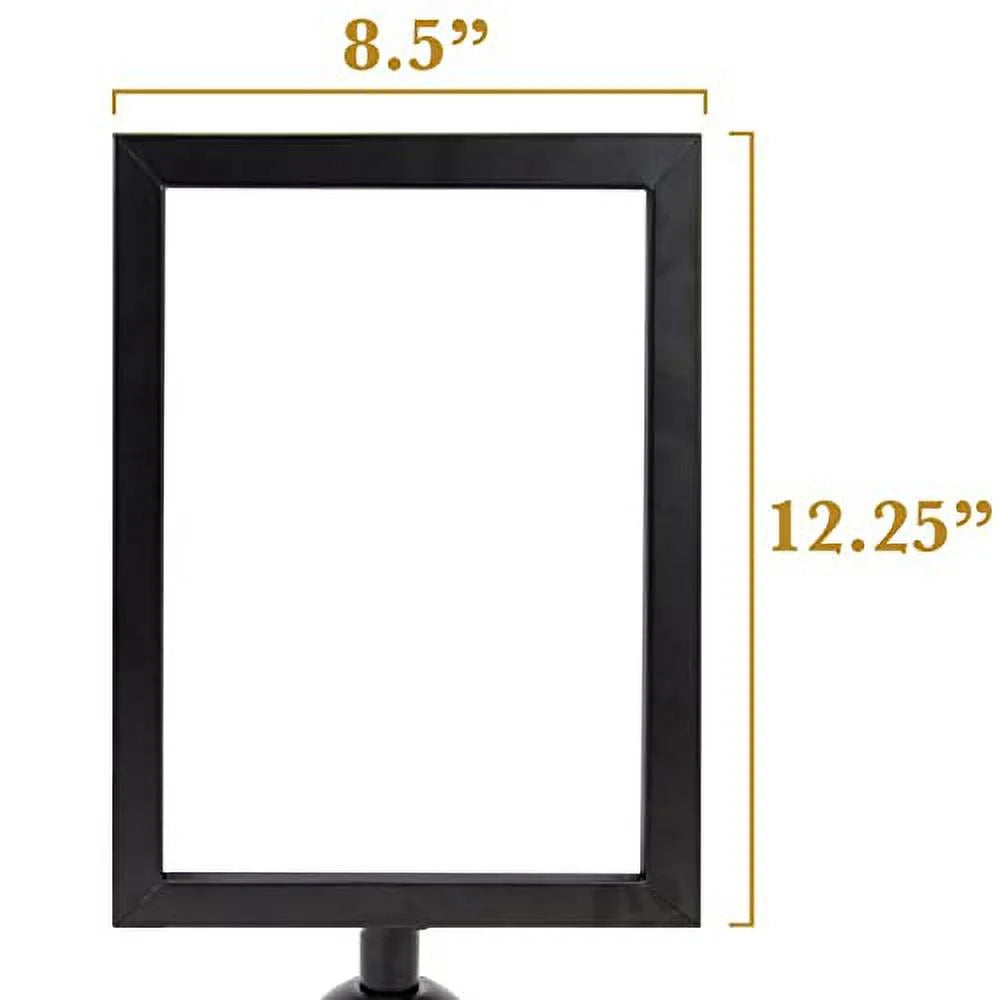 8.5" x 11" Stanchion Sign Holder - Double-Sided Black Metal Portrait Frame 2" Diameter Retractable Belt Stanchions by Pudgy Pedro's Party Supplies