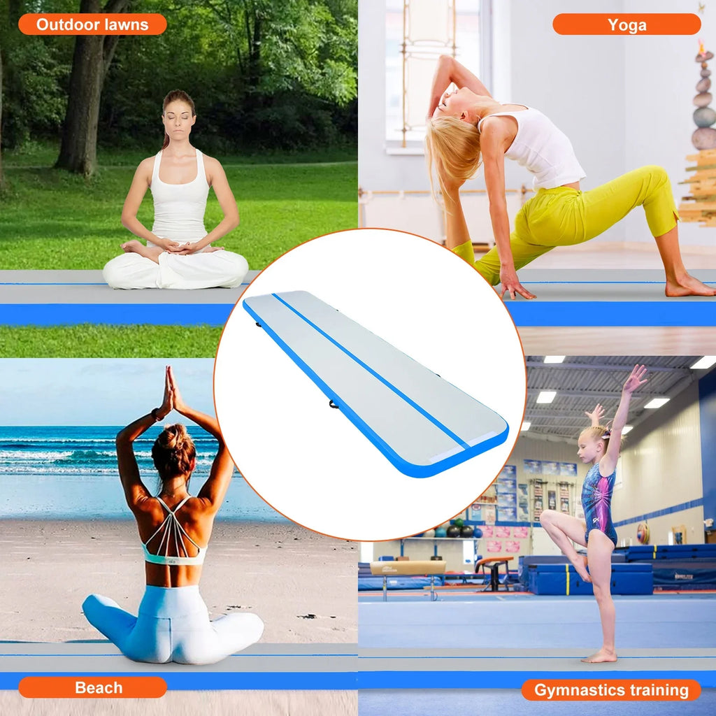 SKYSHALO 13ft Air Cushion Inflatable Gymnastics Training Vibrating Fitness Mat with Pump