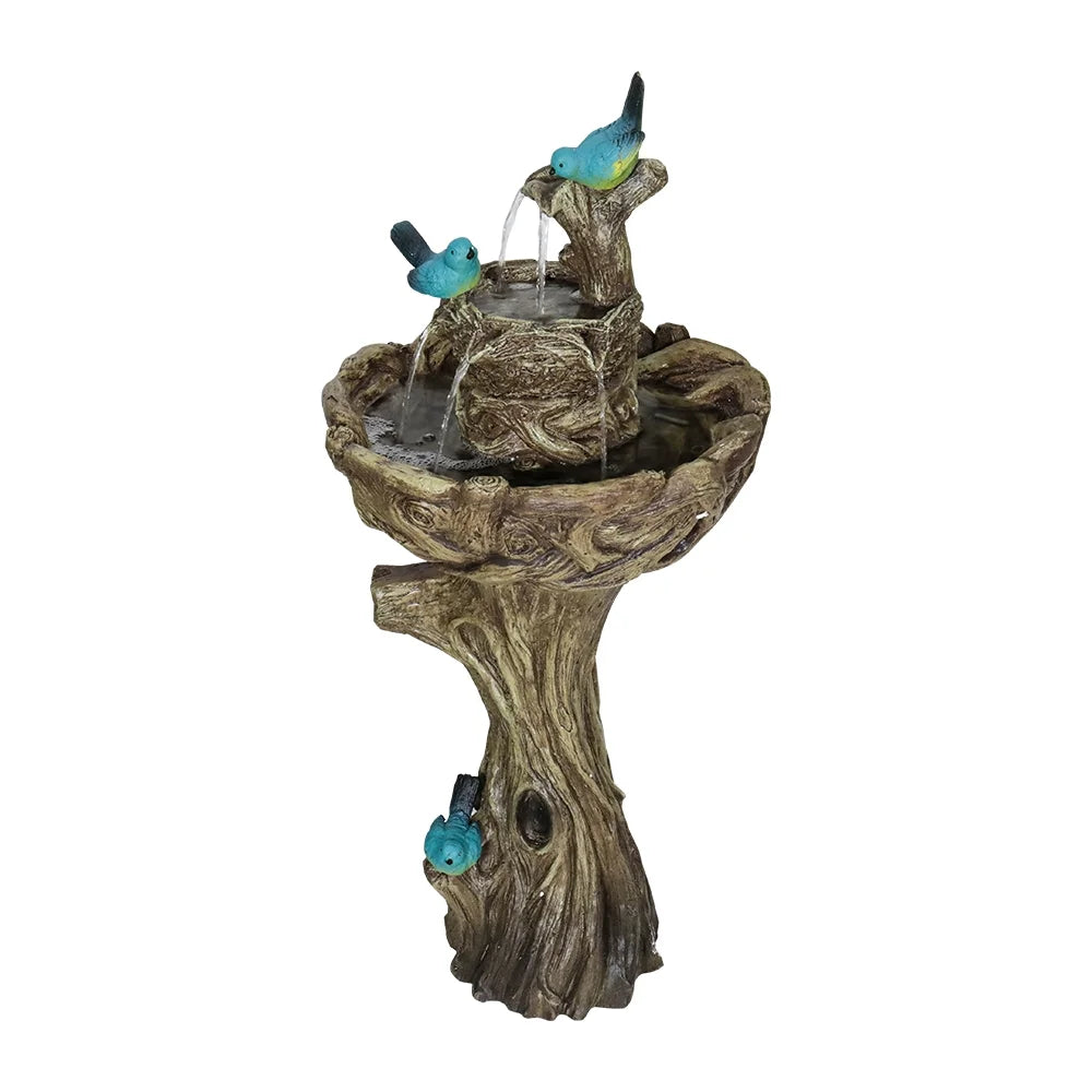 3-Tier Outdoor Water Fountain Bird Bath Patio Fountain Outdoor Stump Like Waterfall Fountain with Birds Decor Freestanding Patio Water Fountain Pump Garden Yard Patio Porch