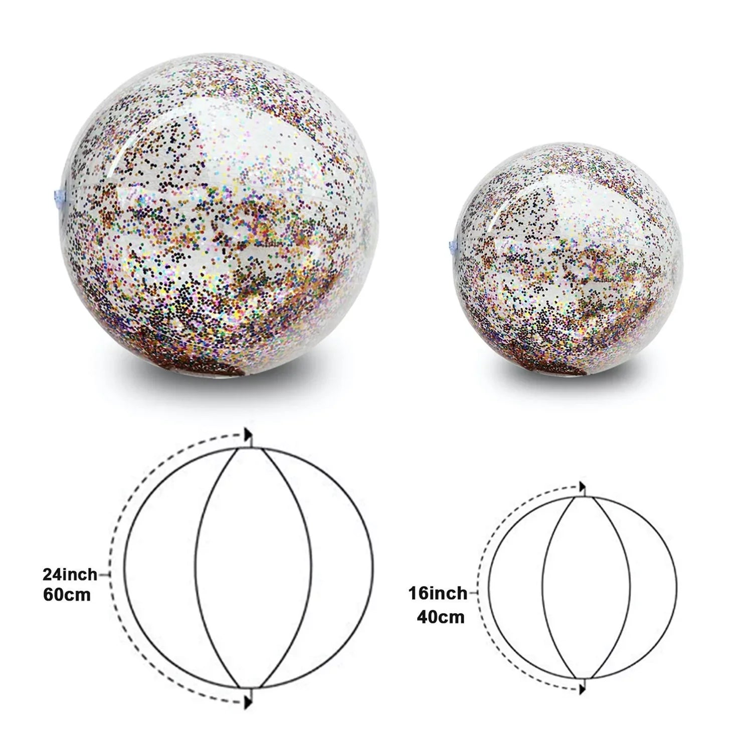Lina Inflatable Beach Ball Pool Accessory Glitter Confetti 16 & 24 Inch Outdoor Beach Theme Water Sand Toy Beach Party Decoration, Pool Party Supplies Beach Balls -Set of 5 |