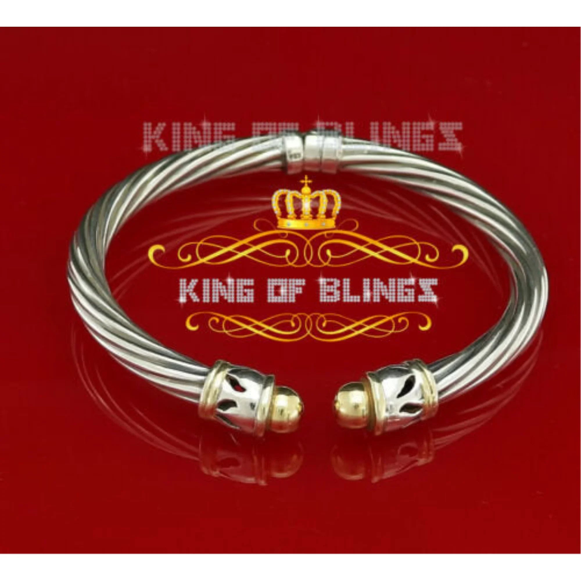 King Of Bling's Fashion Round Silver Cubic Zirconia Stones Bangle Men/Womens 7 Inch