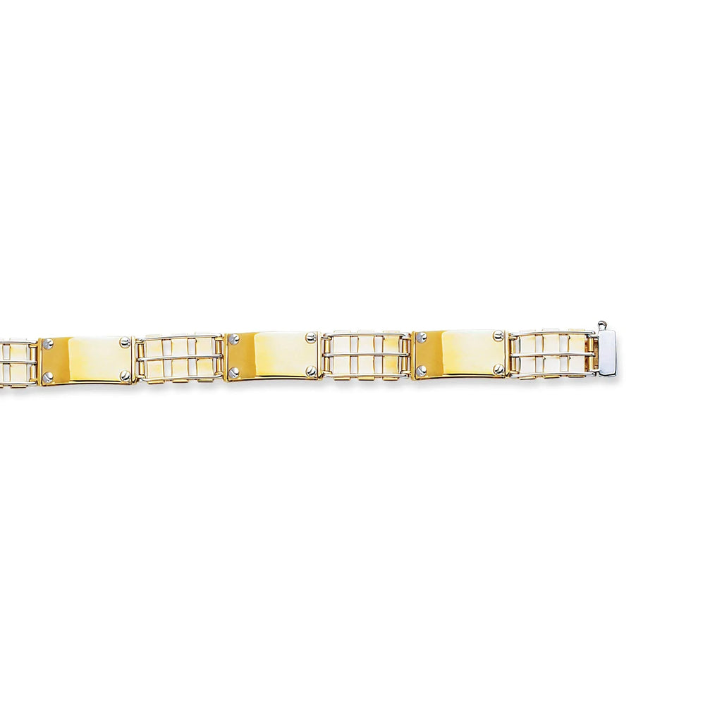 JewelStop 14K 2-Tone Gold Screw Head Accented Bar Link Men's Bracelet - 8.5, 26.2gr.