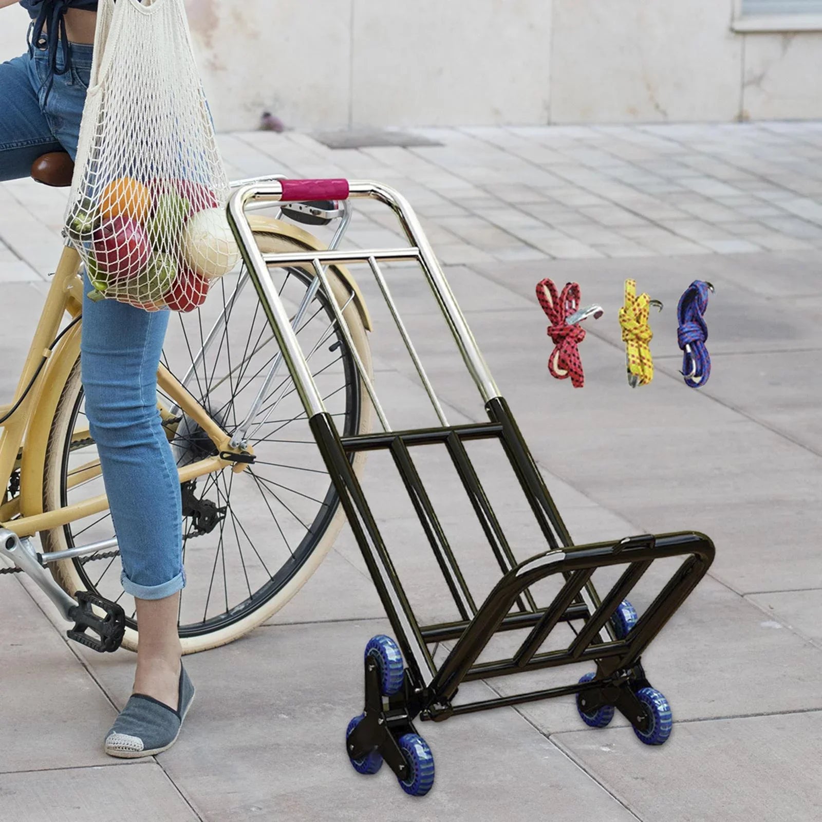 Foldable Hand Trolley Adjustable Handle Portable Adjustable Luggage Handcart 28mm Diameter