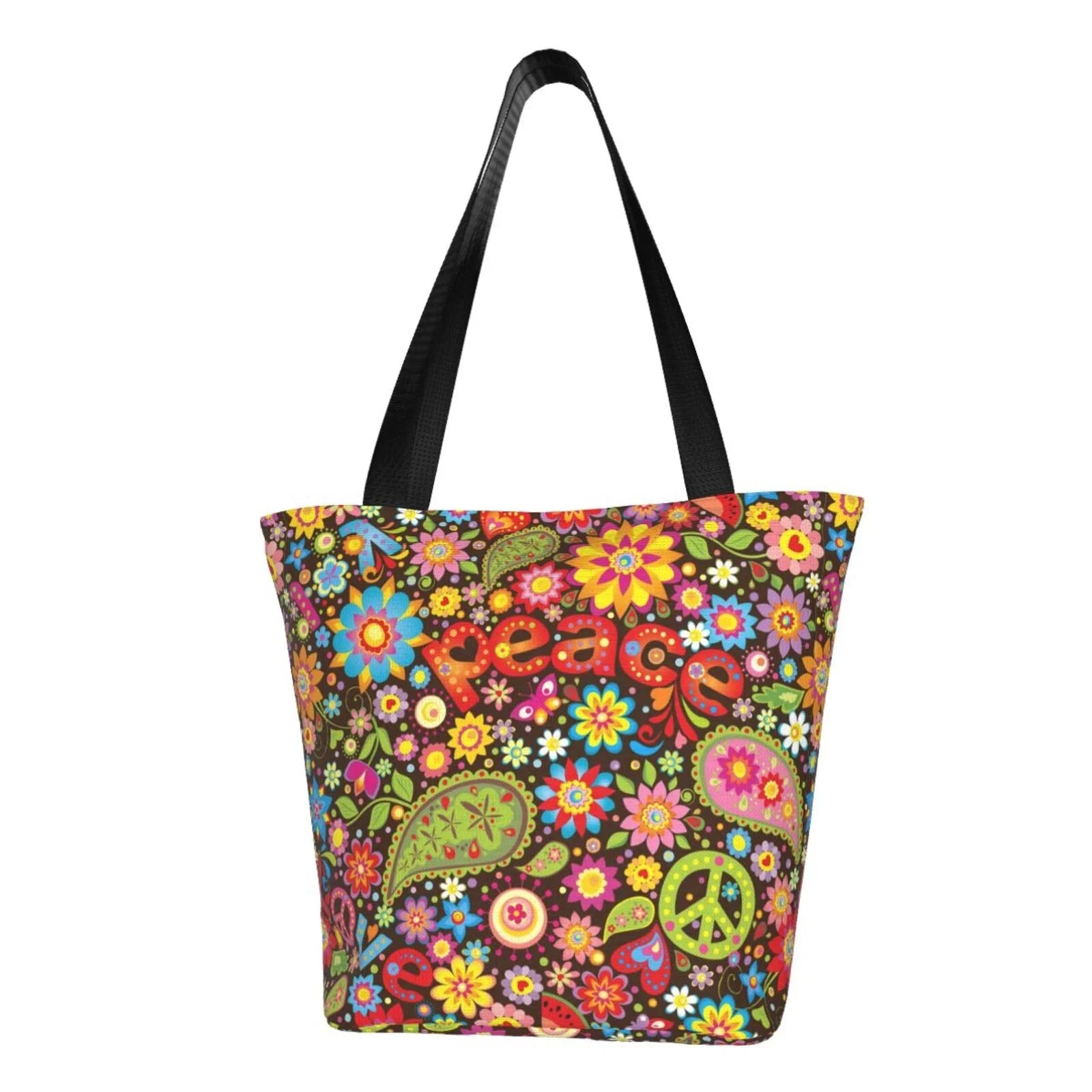 Lukts Hippie Peace Love Tote Bag,Shoulder Bag Women'S Hobos Handbags Large Capacity Shopping Bag
