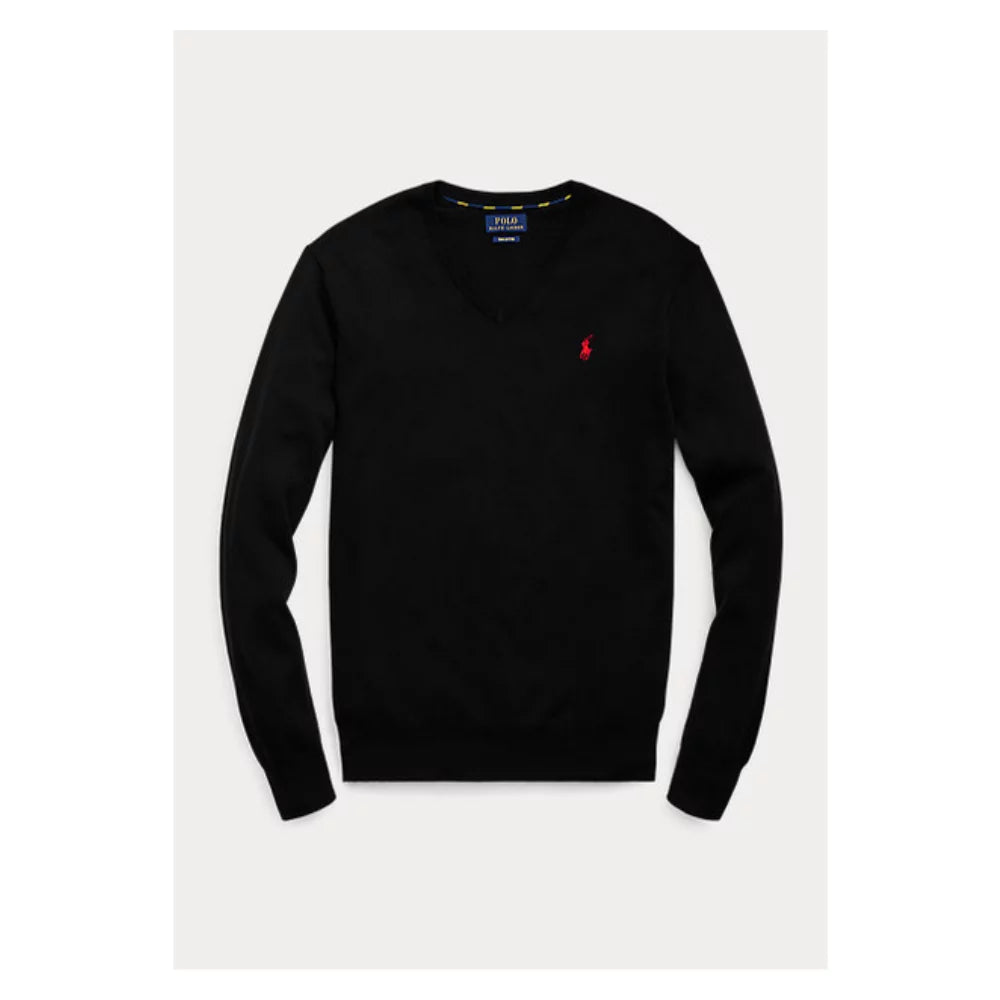 Polo Ralph Lauren Mens Pima Cotton V-Neck Sweater (Small, Black)