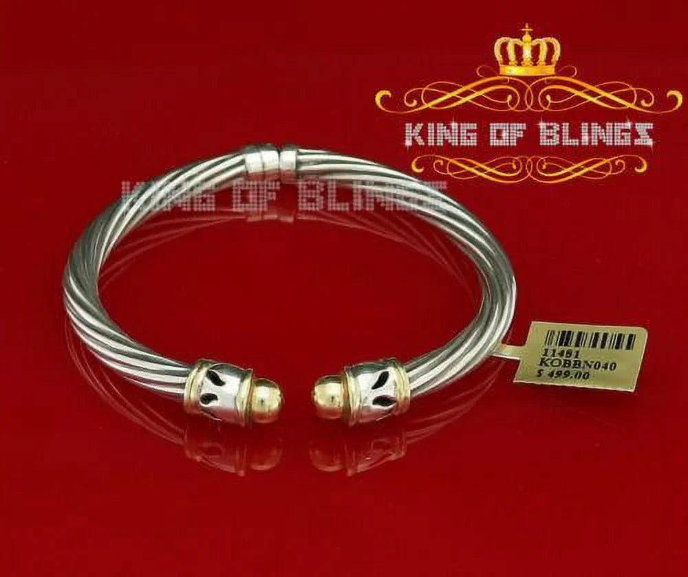 King Of Bling's Fashion Round Silver Cubic Zirconia Stones Bangle Men/Womens 7 Inch
