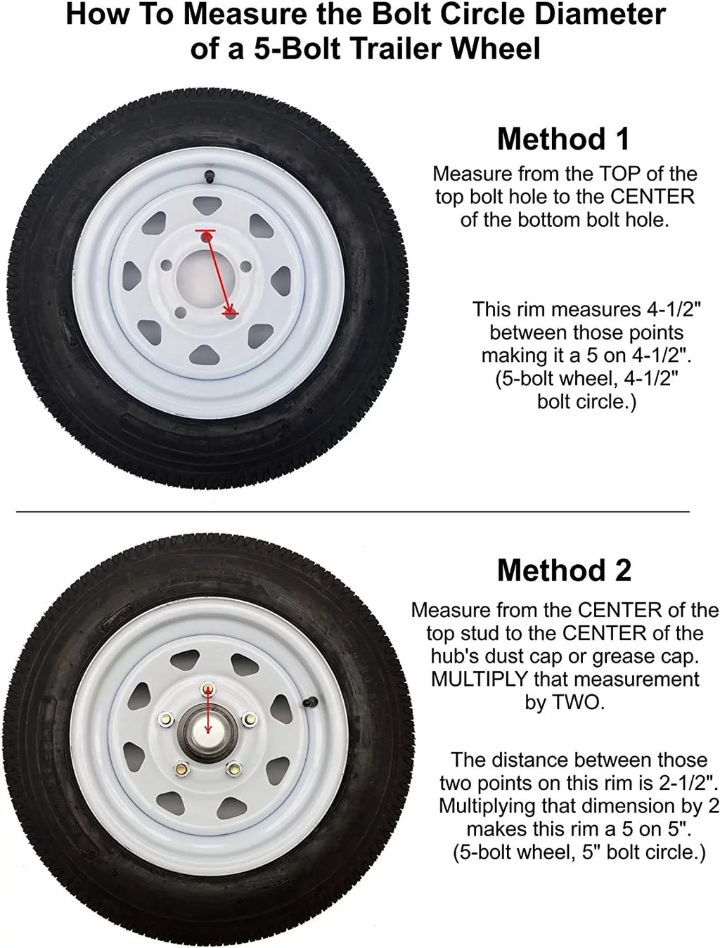 Pair of 5-Bolt on 4-1/2 Inch Trailer Hub Assemblies - Includes (2) Flanged, 1-3/8 Inch to 1-1/16 Inch Tapered Spindles &amp; Bearings
