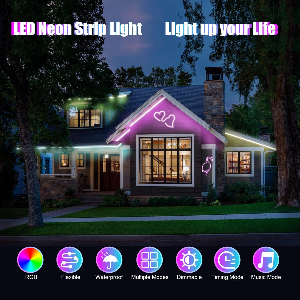 CheDux Flexible 9.8ft IP67 Waterproof Dimmable Lights LED Neon Light Strip With Remote Control Works With Alexa And Google, DIY Function, Music Sync For Wall, Living Room And Outdoor Decoraction