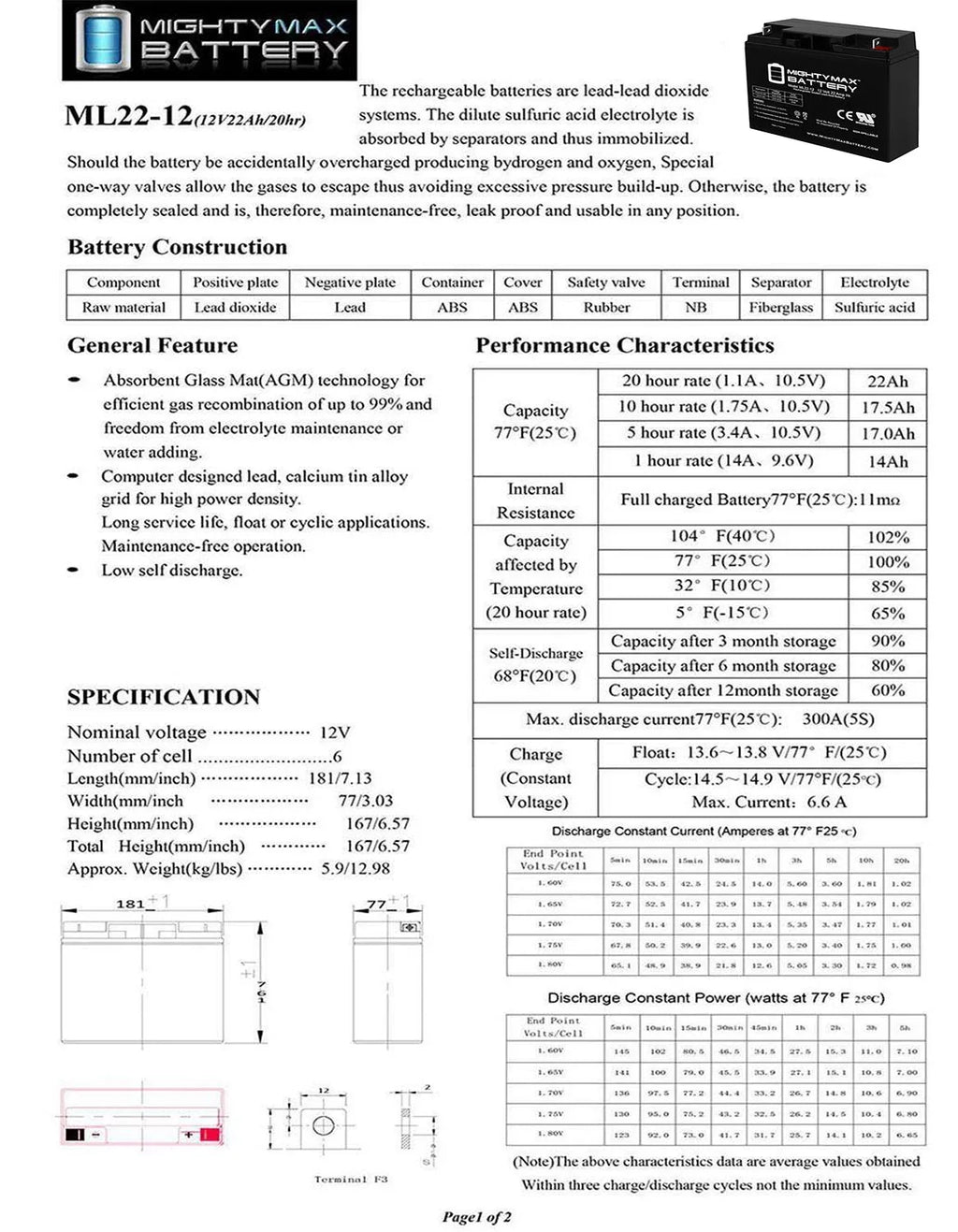 12V 22AH SLA Battery Replaces Rascal R200/R500 Series Scooter