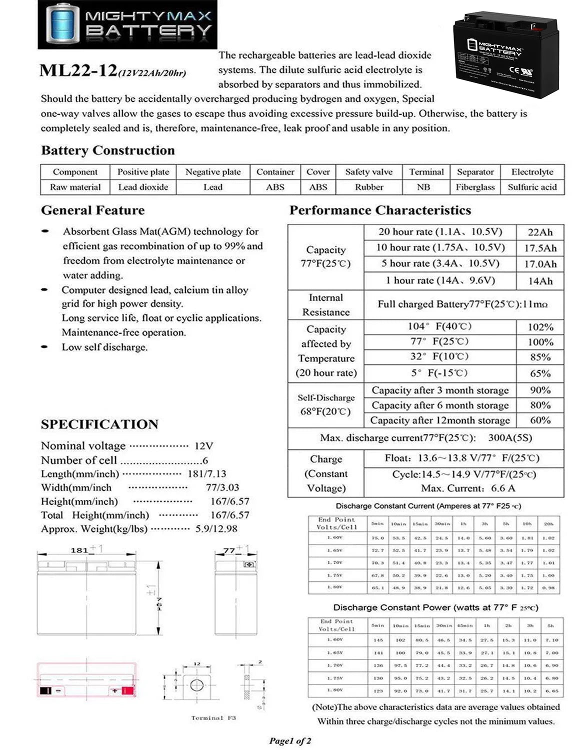 12V 22AH SLA Battery Replaces Rascal R200/R500 Series Scooter