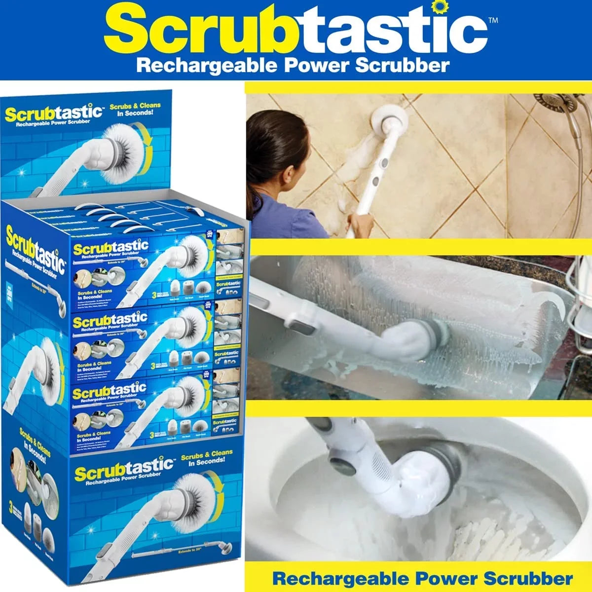 Scrubtastic Spin Scrubber Electric Scrubber Multi-Purpose Surface Scrubber and Cleaner, 1 Pack & 3 Brush Heads