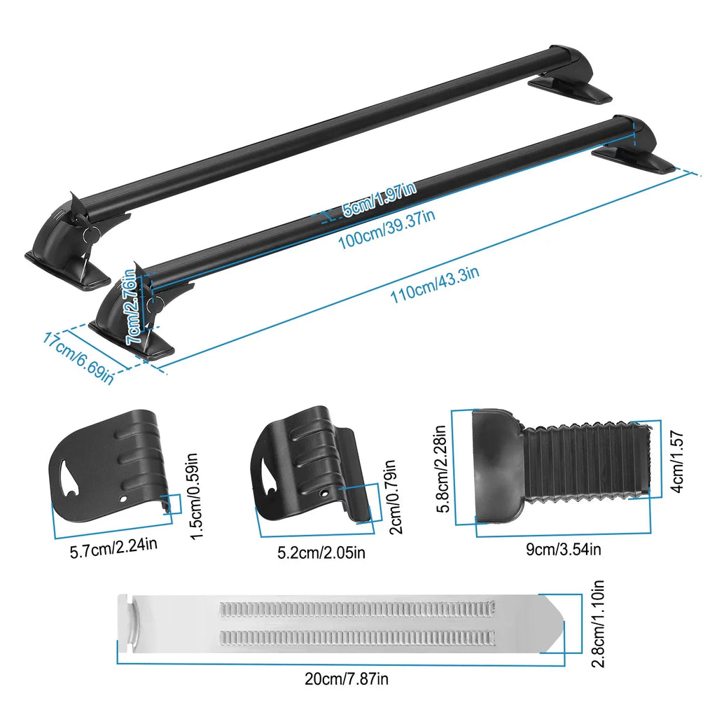 Universal Car Roof Rack Cross Bar, 43in Crossbar with Anti-Theft Lock Adjustable Window Frame Hooks Bike Kayak Cargo Luggage-2 Pieces