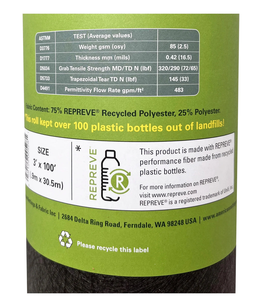 American Nettings Premium Plus REPREVE Recycled Contractor Landscape Fabric (Lifetime) 3' x 100'