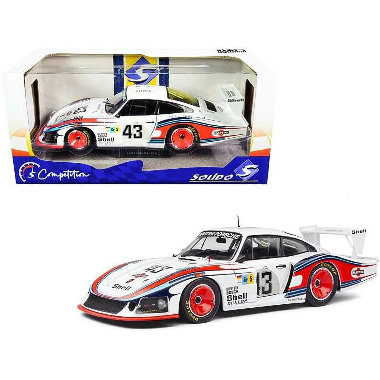 Solido Series 1-18 Diecast Model Car Porsche 935 Right Hand Drive Moby Dick No. 43 Manfred Schurti Rolf Stommelen Martini Racing Porsche System 24H