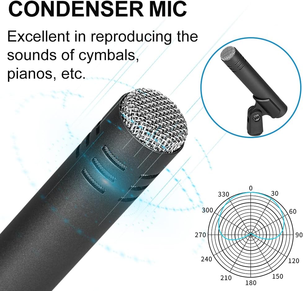 Depusheng 7-Piece Drum Microphone Set with 5 Dynamic Percussion Microphones and 2 Condenser Percussion Microphones Ideal for Instrument Recording and Music Production