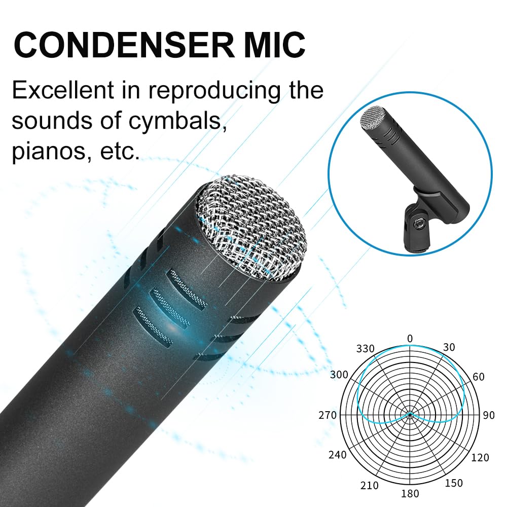 Depusheng 7-Piece Drum Microphone Set with 5 Dynamic Percussion Microphones and 2 Condenser Percussion Microphones Ideal for Instrument Recording and Music Production