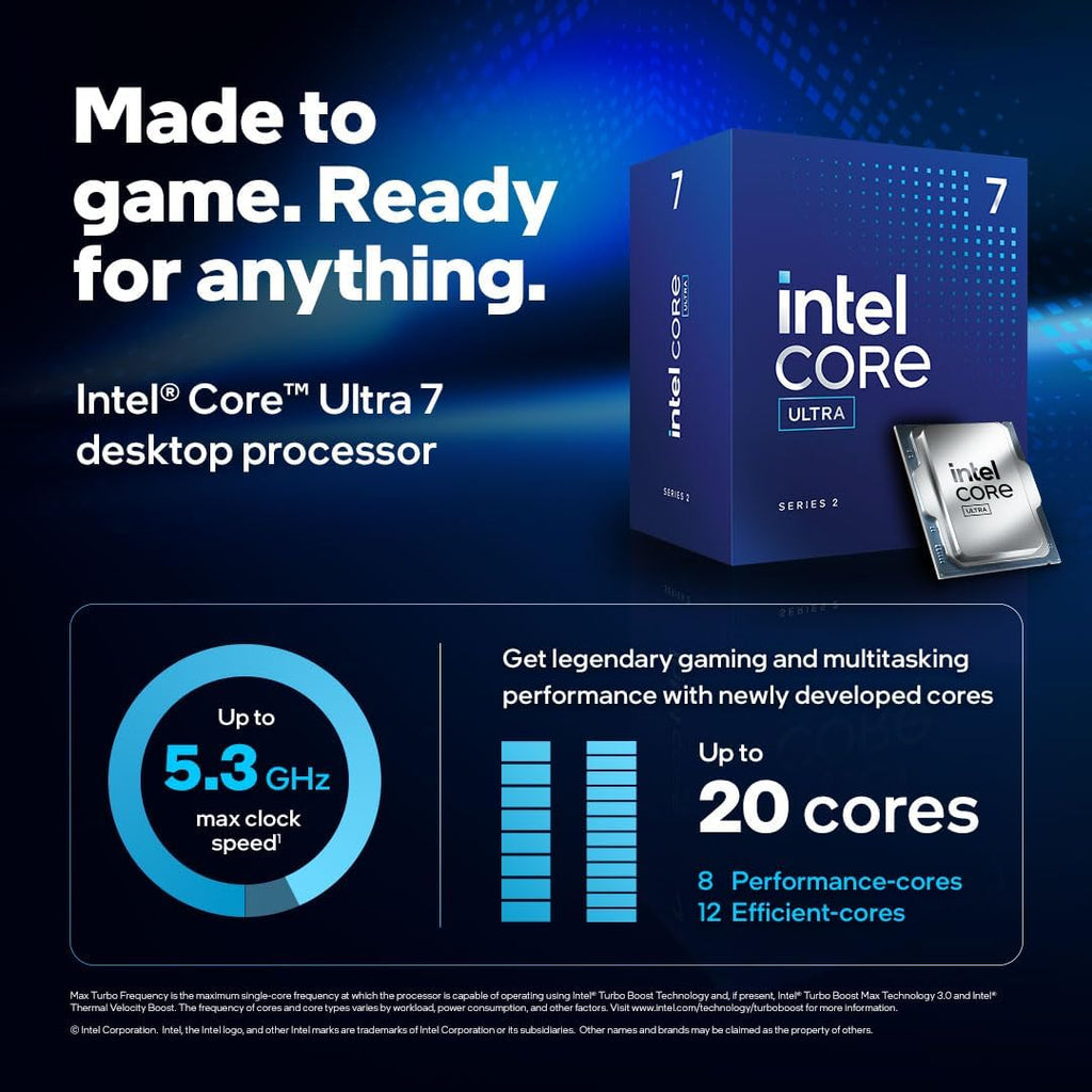 IntelÂ® Coreâ¢ Ultra 7 Desktop Processor 265 20 Cores (8 P-cores +12 E-cores) up to 5.3 GHz
