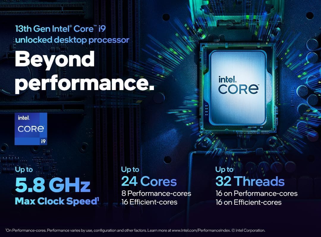 Intel i9-13900KF Processor: 24-Core, 32-Thread CPU (4.3-5.4 GHz, 125W TDP) with 200W TDP CPU Cooler. 8 P-cores + 16 E-cores, PCIe 4.0. Supports DDR5-5600 RAM, 36MB Cache. OEM Tray (Bulk Packaging)