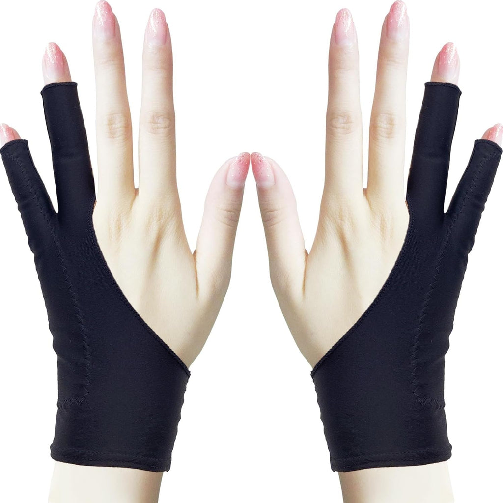 Drawing Glove, Artist Glove for Drawing Tablet, iPad, Digital Art Creation - Palm Rejection, Exposed Fingertip, Suitable for Left and Right Hand - XS, Pack of 2