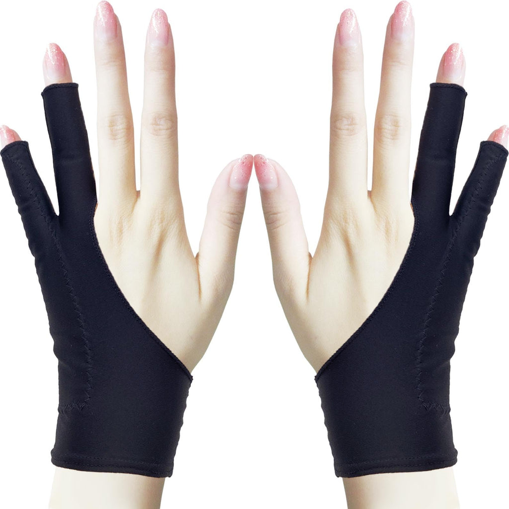 Drawing Glove, Artist Glove for Drawing Tablet, iPad, Digital Art Creation - Palm Rejection, Exposed Fingertip, Suitable for Left and Right Hand - XS, Pack of 2
