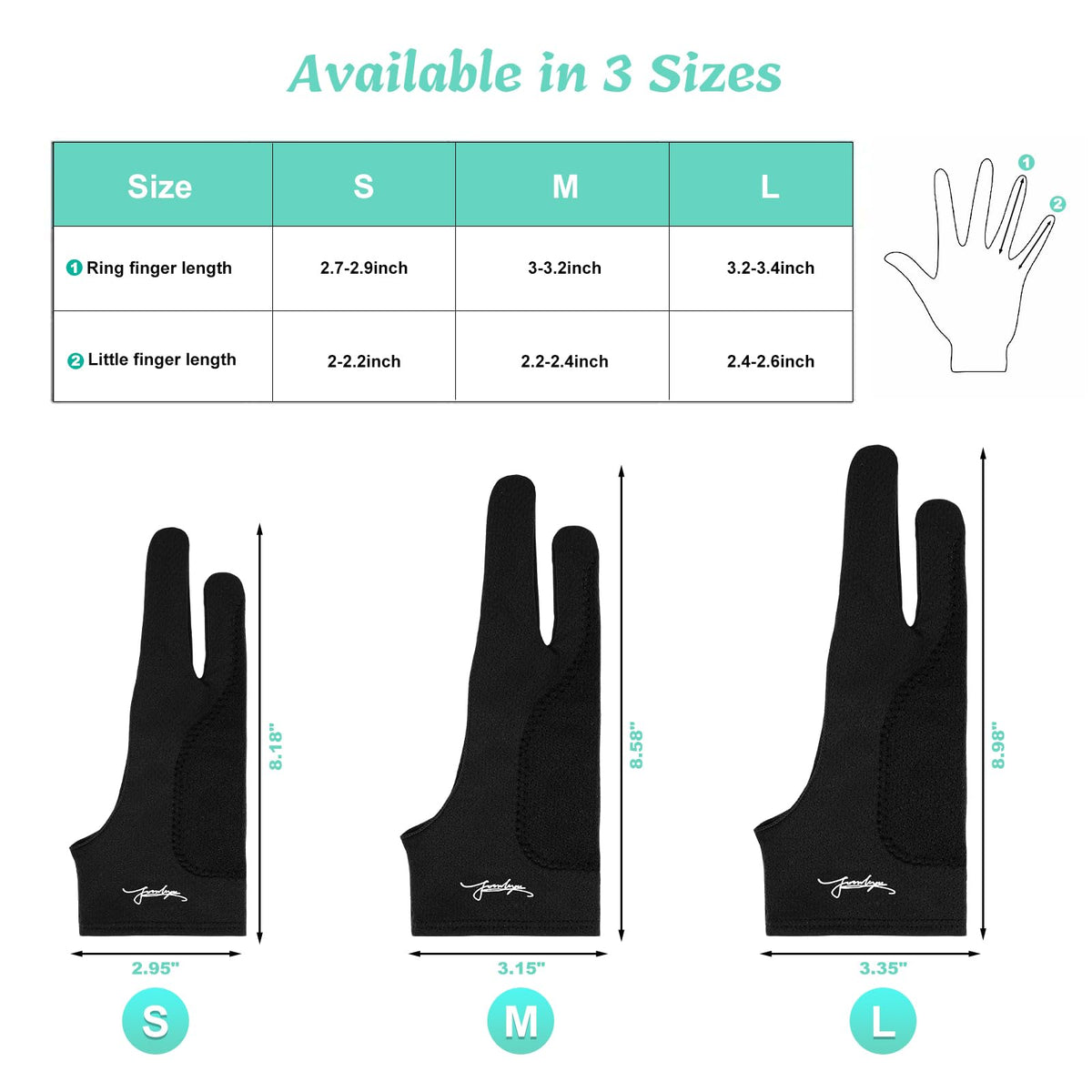 Digital Drawing Glove 3-Layer Palm Rejection(Large,Black) Two-Finger Artist Glove for Graphics Drawing Tablet,Monitor,Sketching,ipad,Paper,Fits for Right and Left Hand