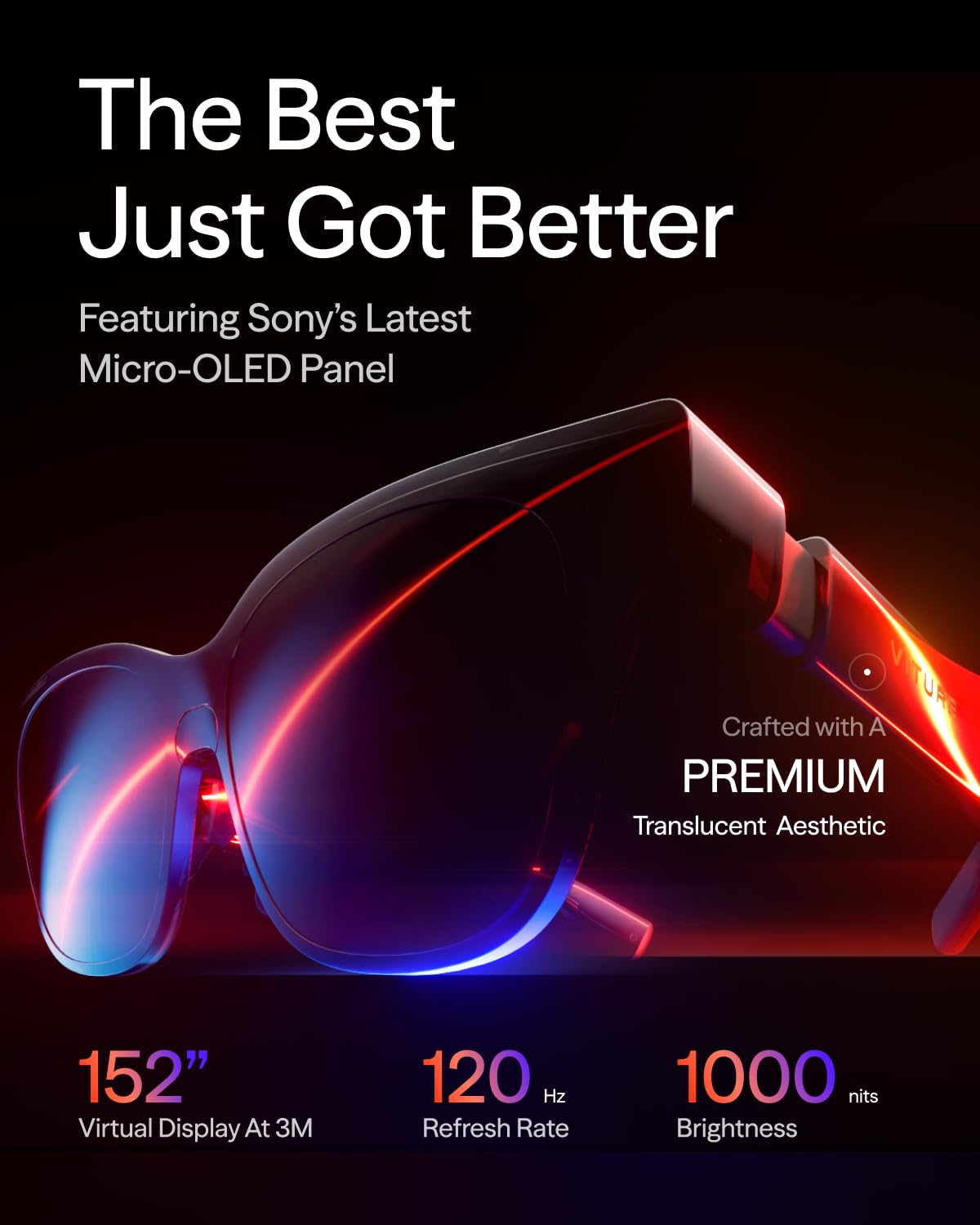 VITURE Luma Pro XR/AR Glasses, 152" 1200p 1000 Nits Sharp Screen, 52Â° FOV