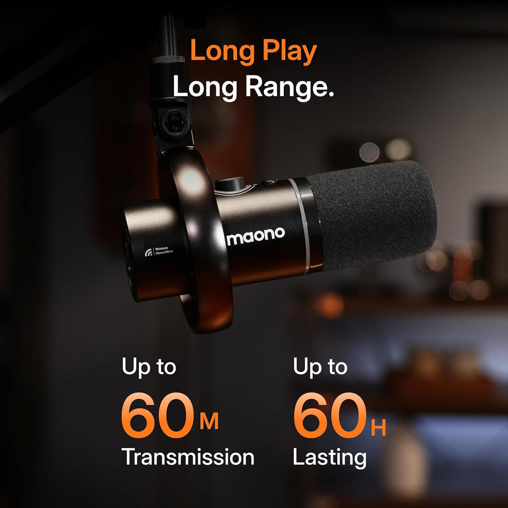 MAONO PD200W Hybrid Wireless Podcast Microphone for PC, Dynamic XLR USB Mic