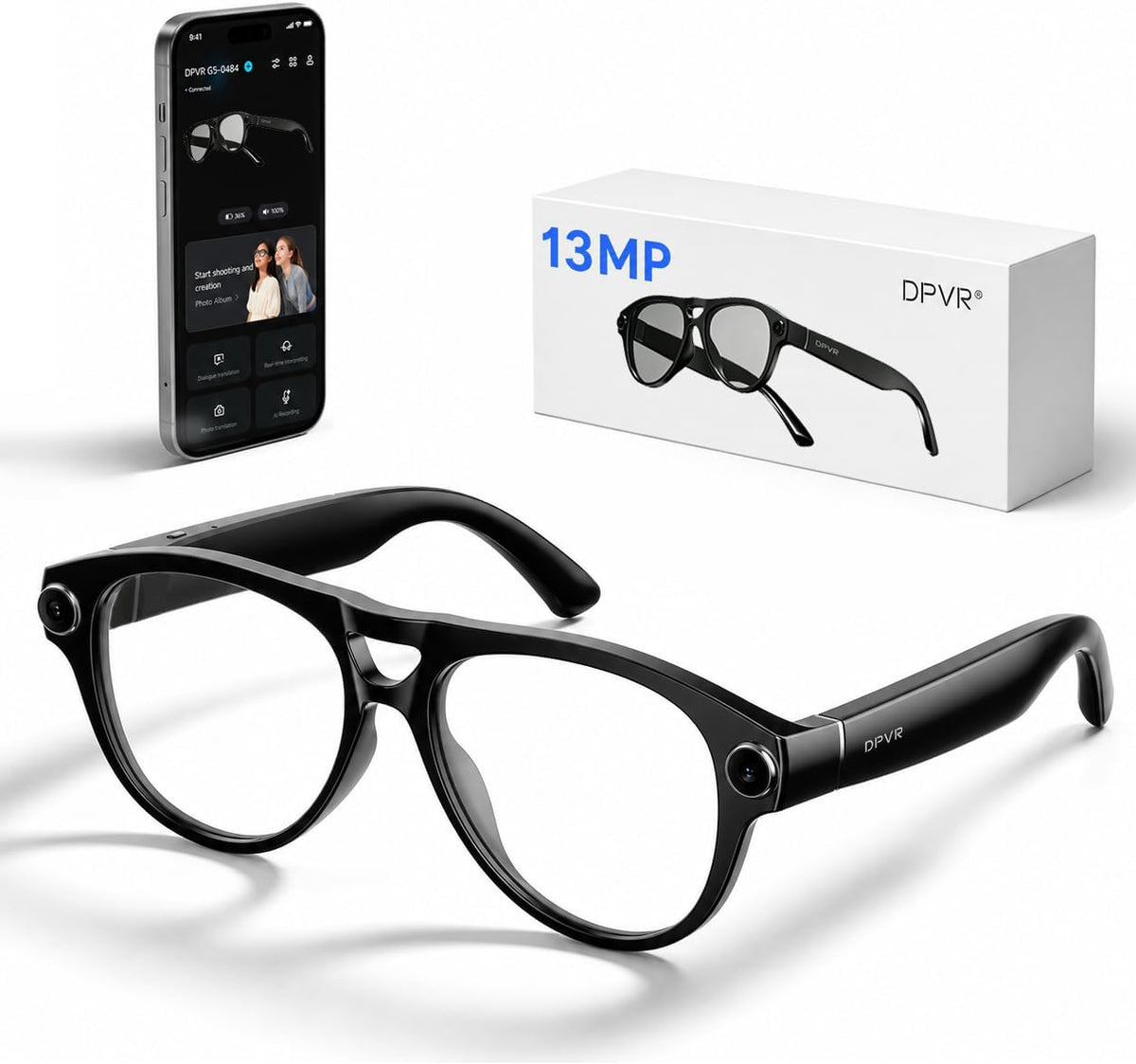 G5 AI Smart Glasses with Camera, 13MP Recording Glasses for Big Heads - XXL