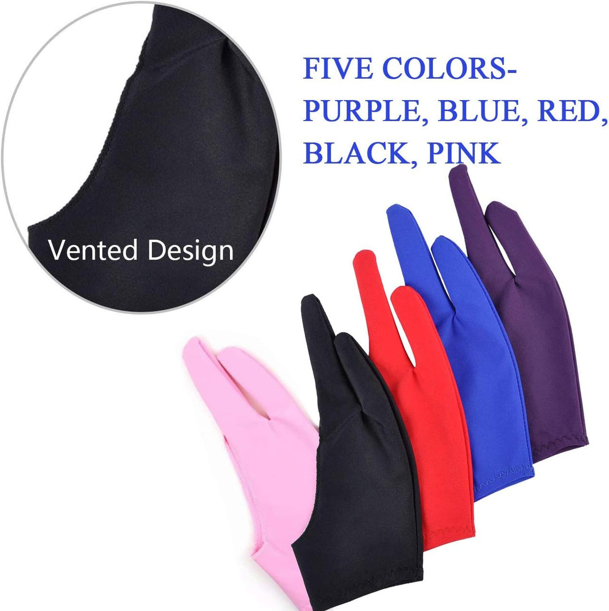 5 Pack Artist Glove for Drawing Tablet, Two-Finger Digital Drawing Gloves
