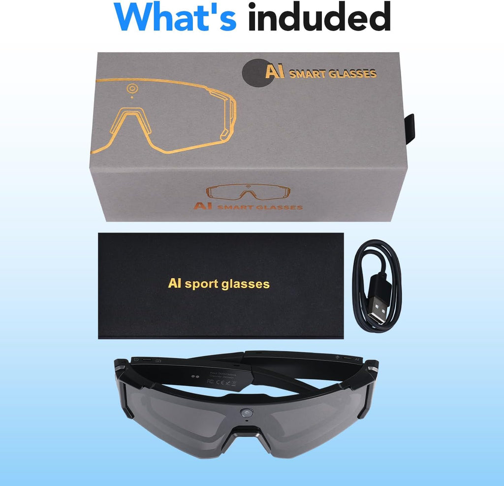 Sporty AI Bluetooth Smart Glasses with Camera for Cycling & Hiking Unisex
