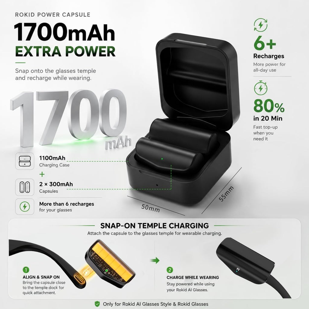 Rokid AI Glasses Style Pack,Smart Audio Glasses with Camera & Power Capsule