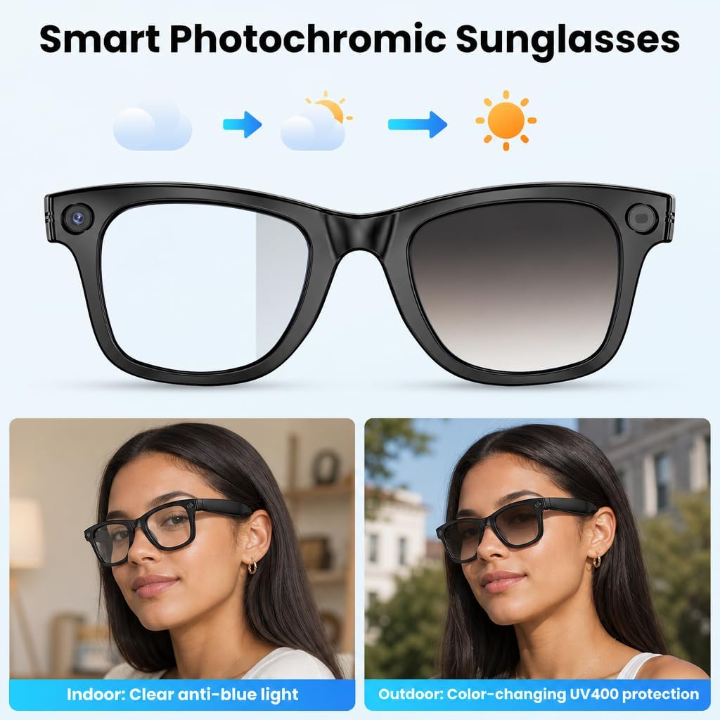 AI Smart Glasses with 13MP Camera for 4K Photo & Video, 3 Replaceable Lense