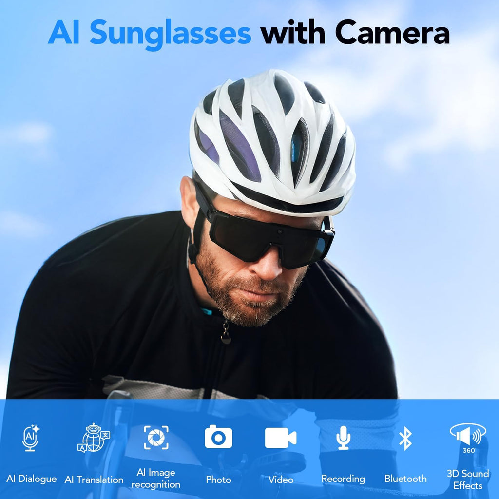 Sporty AI Bluetooth Smart Glasses with Camera for Cycling & Hiking Unisex
