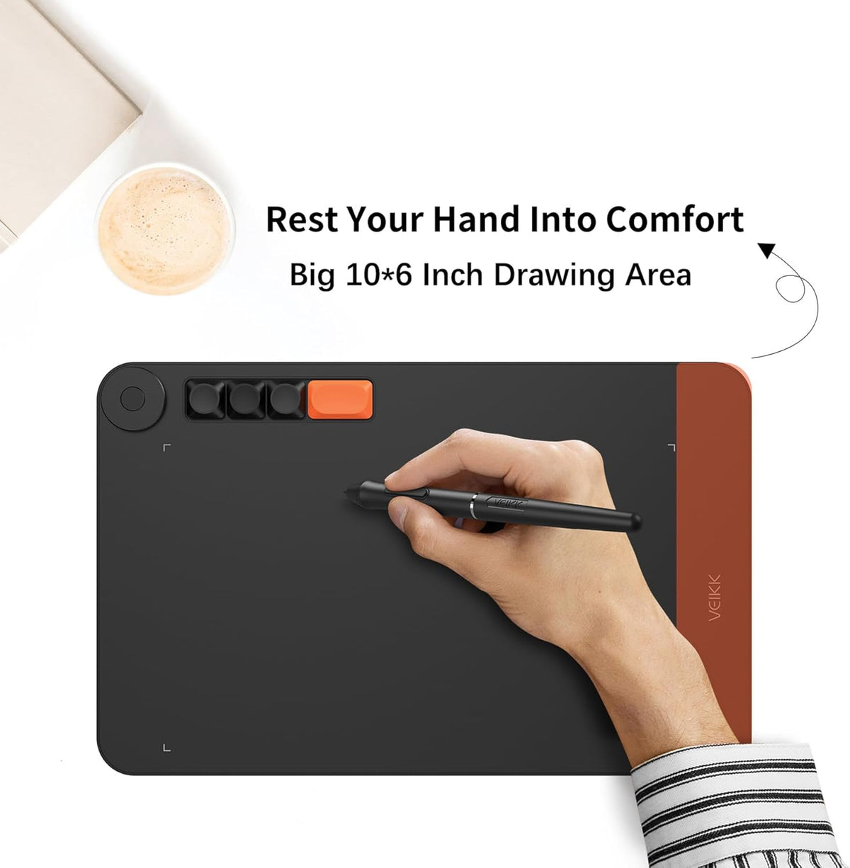VEIKK Drawing Tablet Voila L 10X6 inch,Upgrade 16384 Levels Pen Pressure